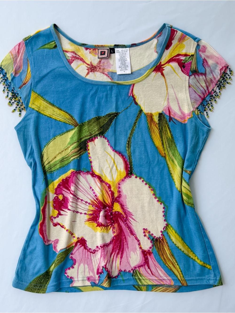 Y2K Orchid Beaded and Sequin Tee